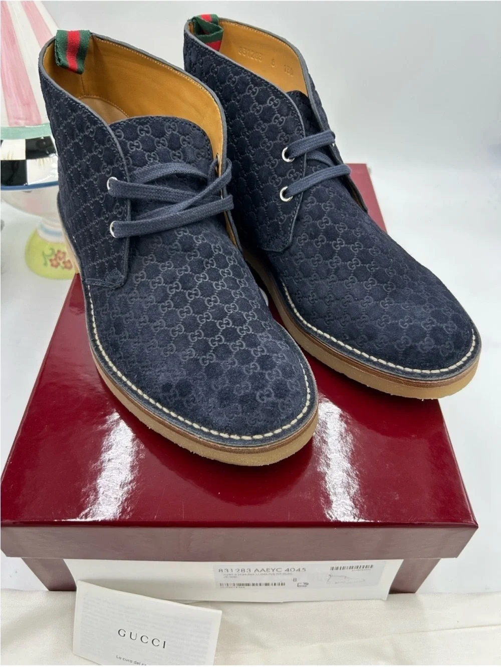 Men’s Gucci MOREAU GG suede ankle boot size 8 fits nine US made in Italy